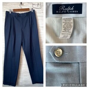 Ralph by Ralph Lauren Dress Pants Navy Plaid Pleated and Cuffed Slacks